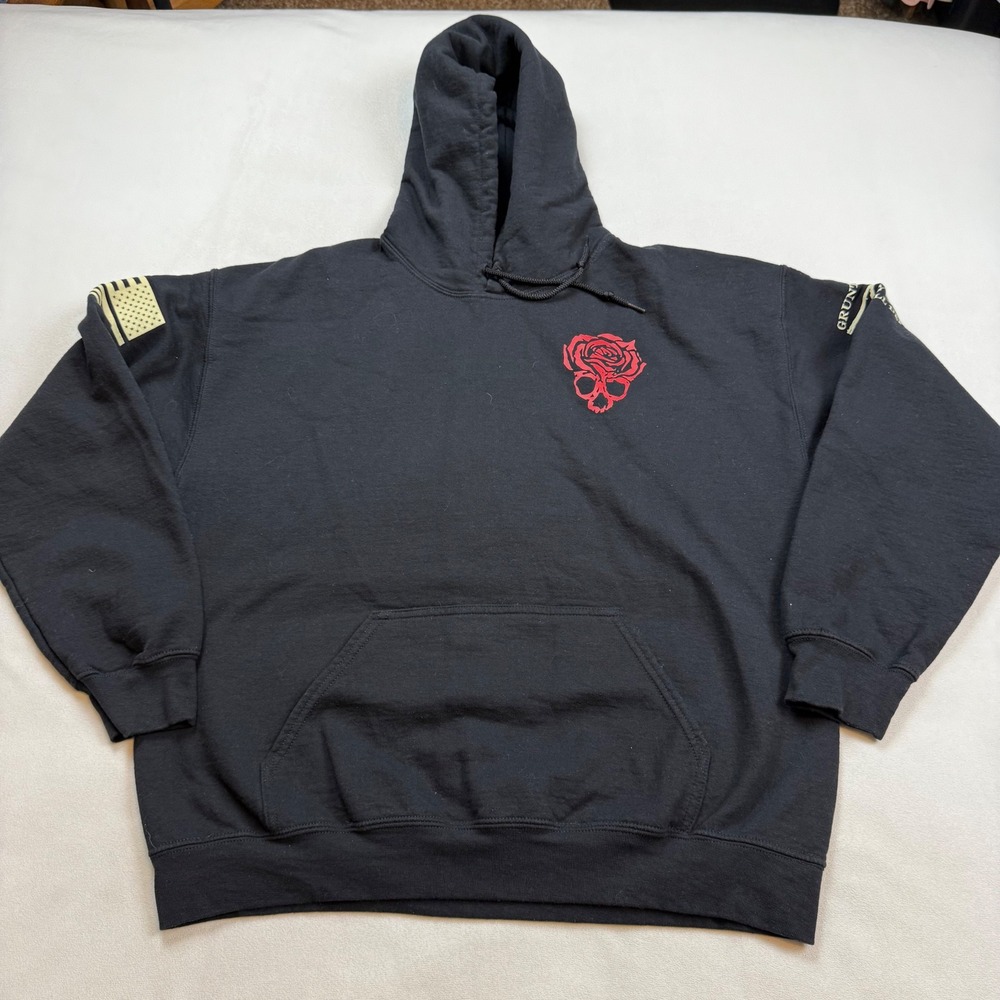 Grunt Style Mens Large Black Grim Reaper Rose Skull Graphic Hoodie Sweatshirt